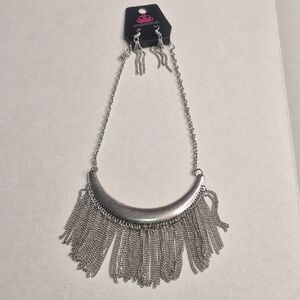 Fringe Chain Necklace and Earrings Set